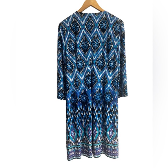 CHICO'S Embellished Neckline Lexi Blue Midi Dress Beaded V-Neck Size M / 12 Ikat - Picture 5 of 11